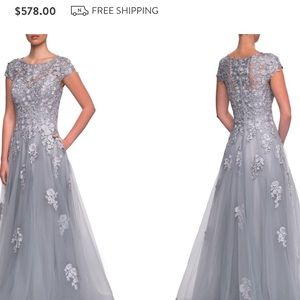LA FEMME Embellished Mesh A-Line Gown